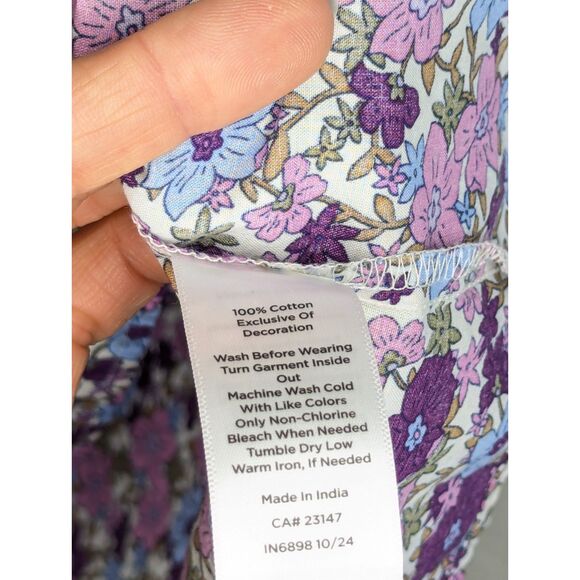 EUC Talbots Floral Embroidered Top Sz M Tossed Ditsy Purple Pink Long Slv Boho - Picture 8 of 8